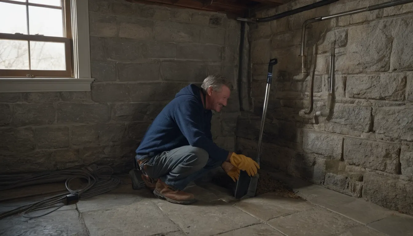 Provider inspecting an older home's sewer cleanout in a basement in Hartford